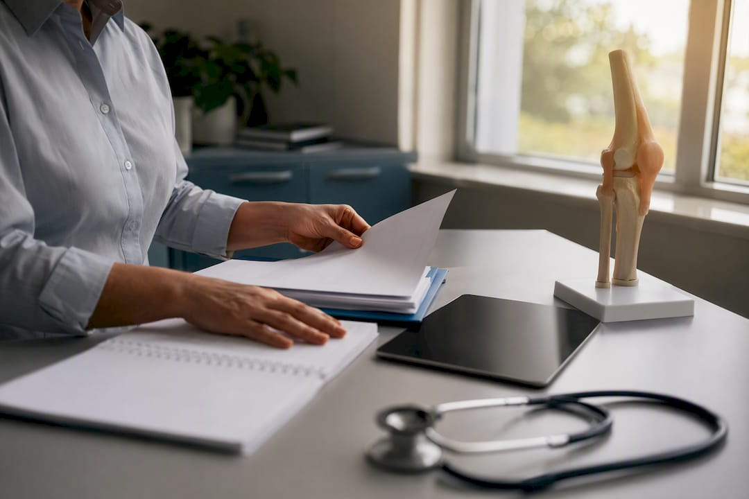 Medical expert arranging injury assessment tools