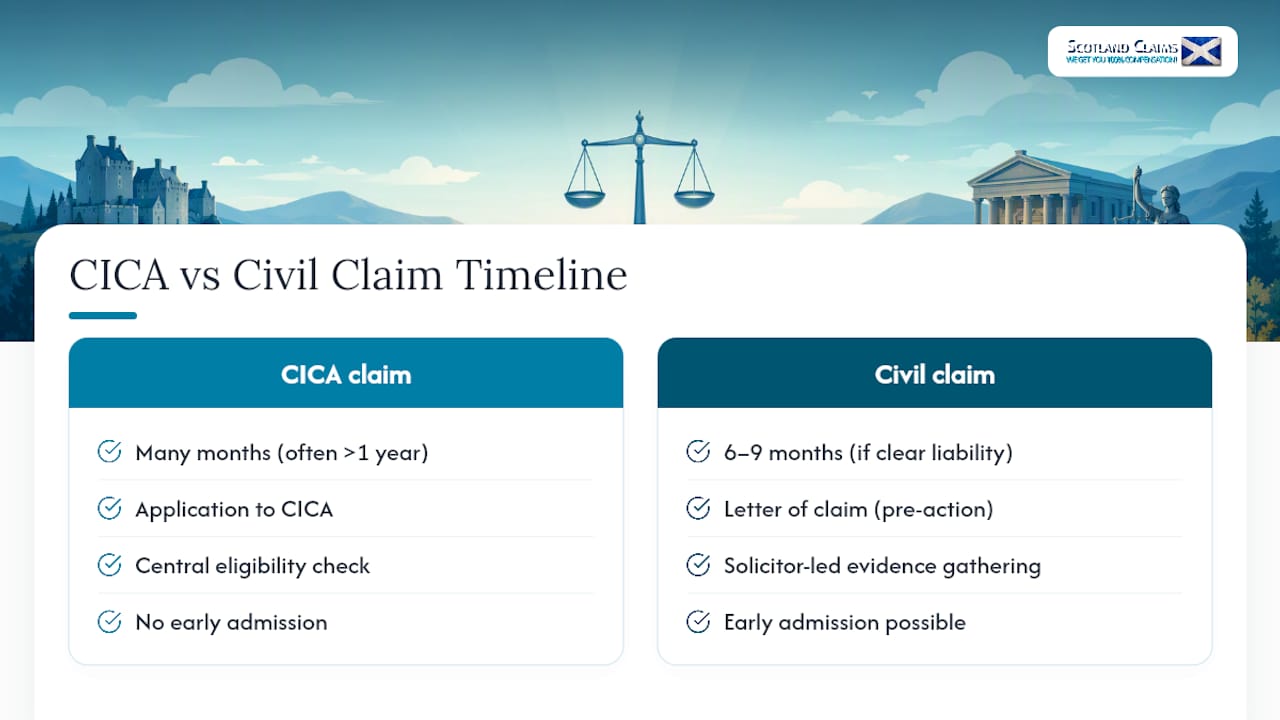 Timeline comparison of CICA and civil negligence claims