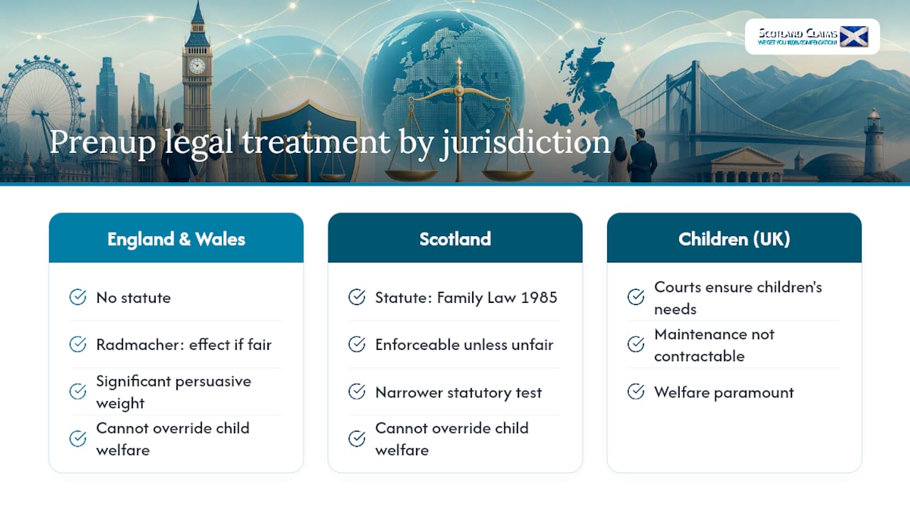 Are prenups legally binding? Radmacher, Scotland's Act 1985, and what actually happens — overview diagram