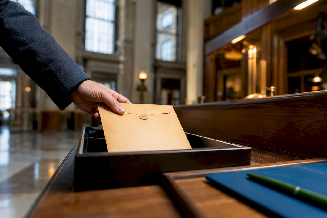 Court envelope filed at Scottish courthouse