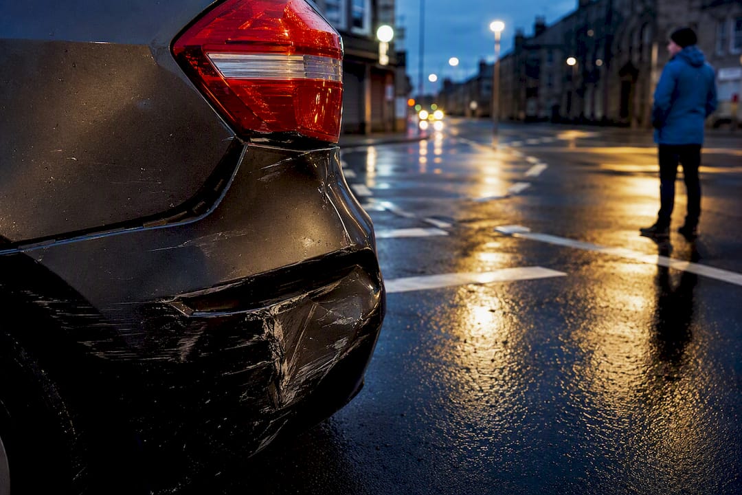 Damaged vehicle after Scottish hit and run