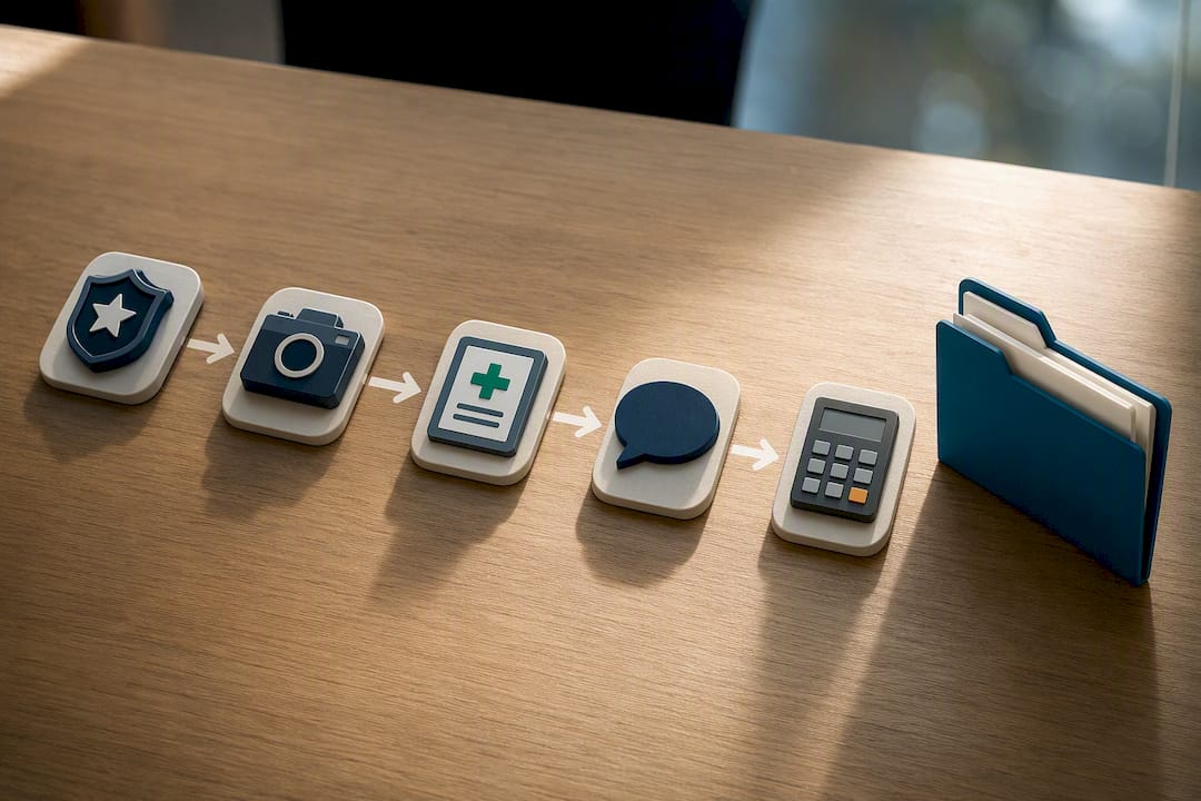 Evidence items organised for a solicitor consultation