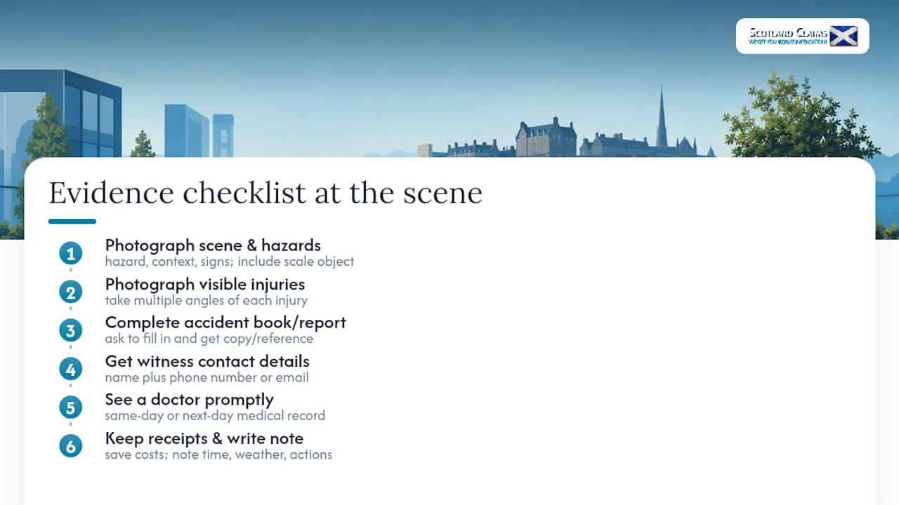 Public liability evidence checklist for Scottish claims