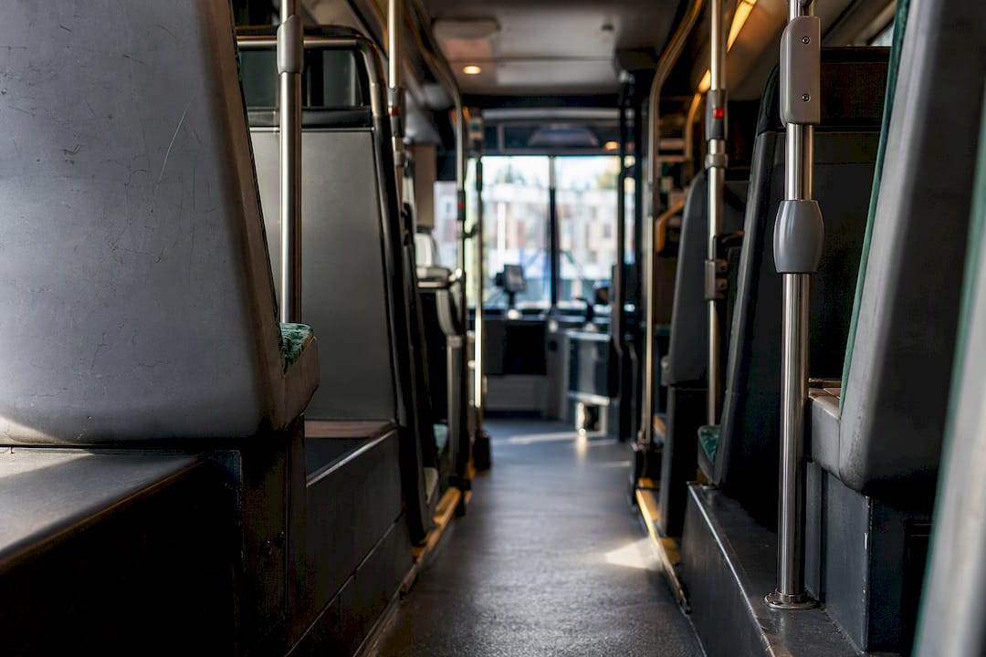 Anonymous bus interior after sudden stop