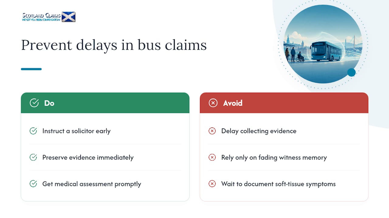 What can delay or complicate a bus accident claim? — overview diagram