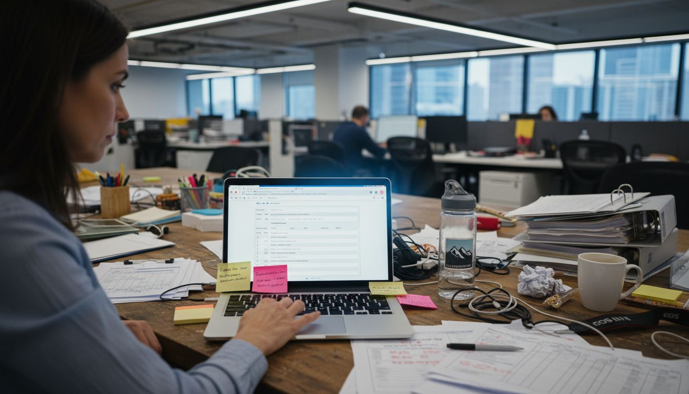 Worker entering customer identity data in CRM