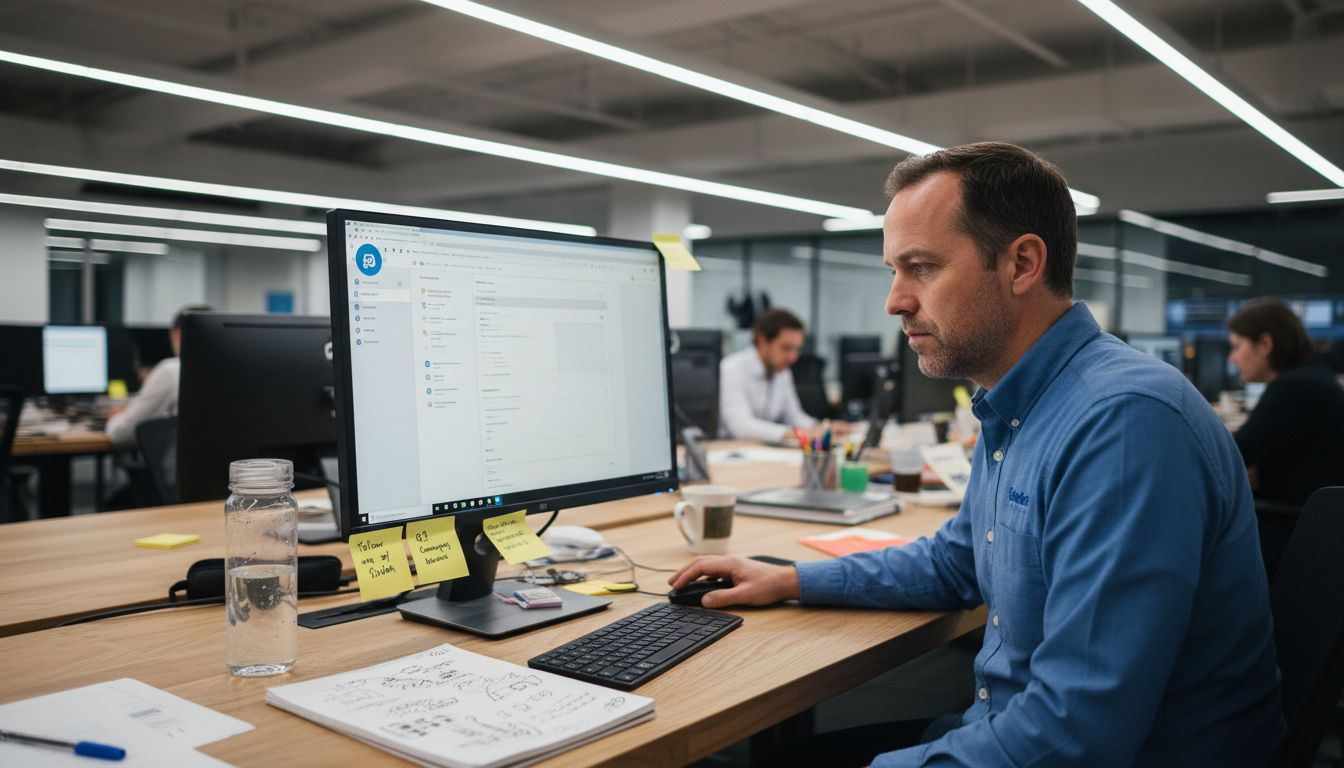 Employee using HubSpot dashboard at desk