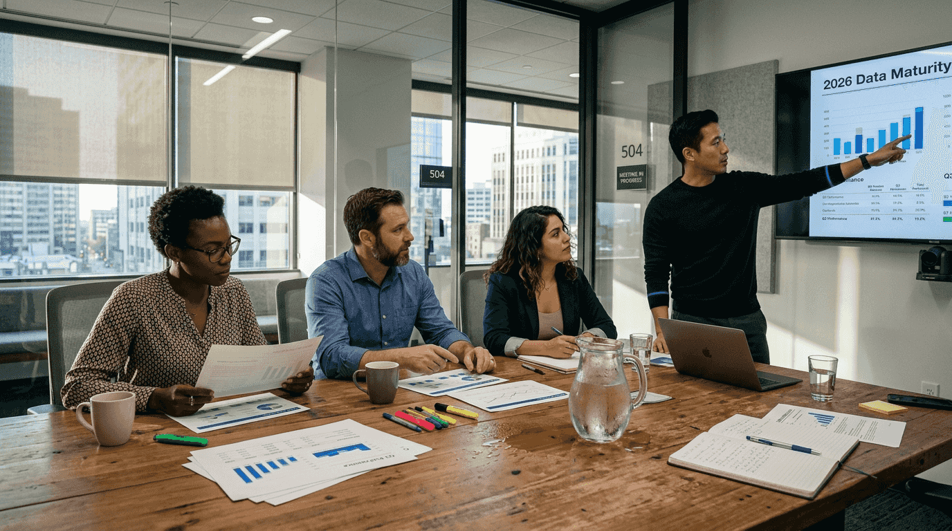 Team discussing marketing analytics report