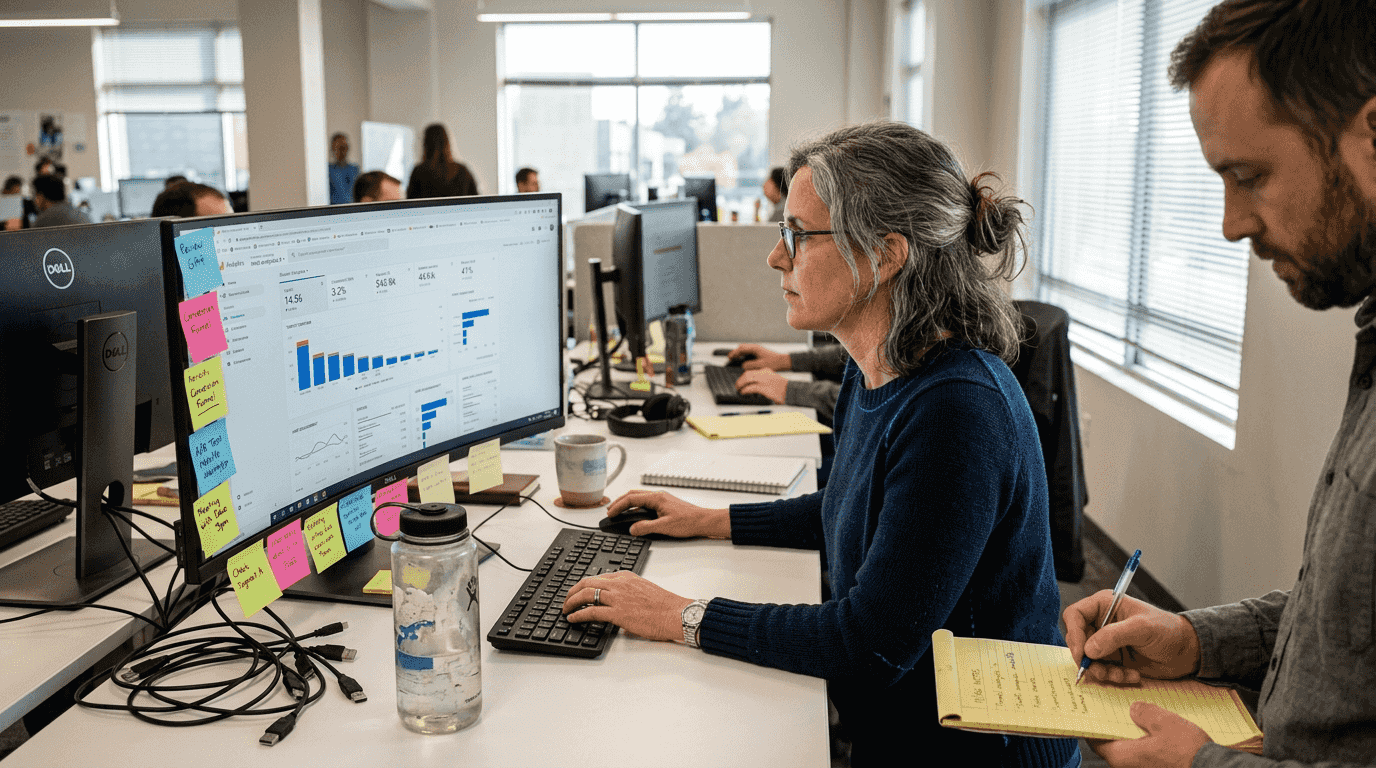 Analyst studying web analytics dashboard