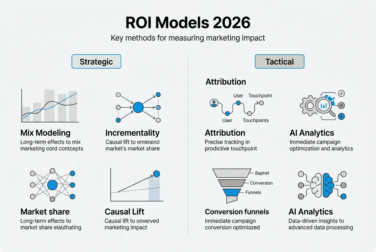 Infographic showing key ROI measurement models