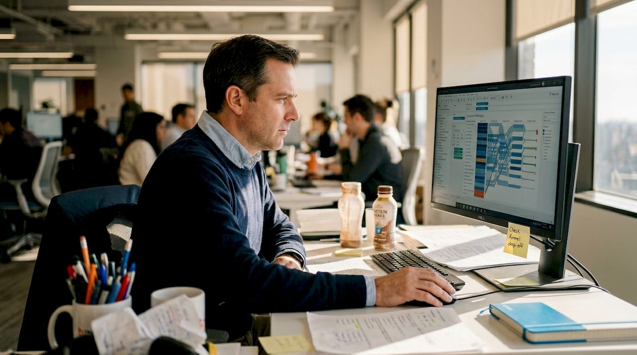 Analyst reviewing data visualization dashboard