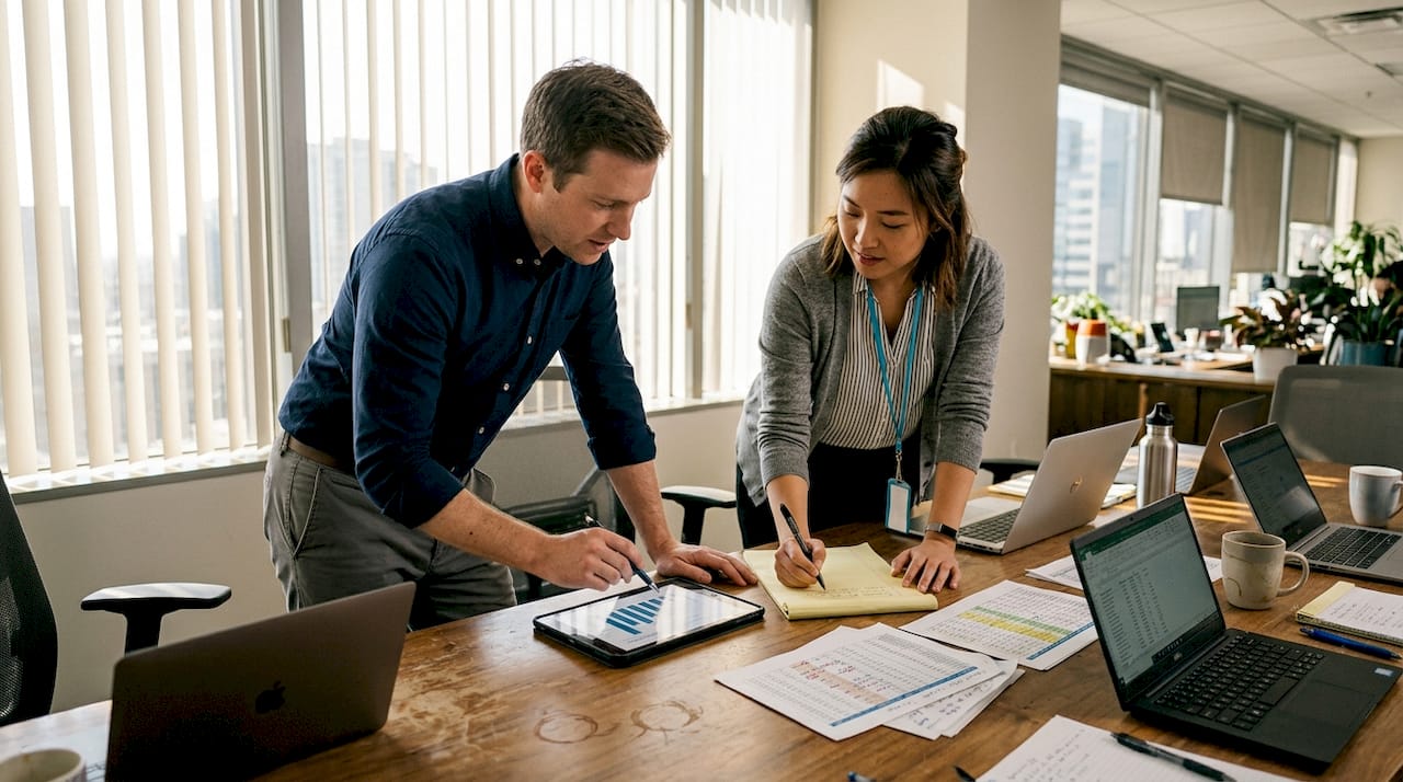 Team reviewing marketing dashboard data quality