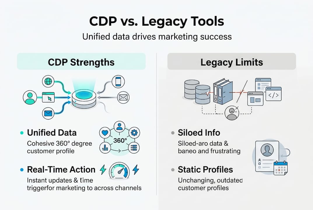 Infographic comparing CDP and legacy tool features