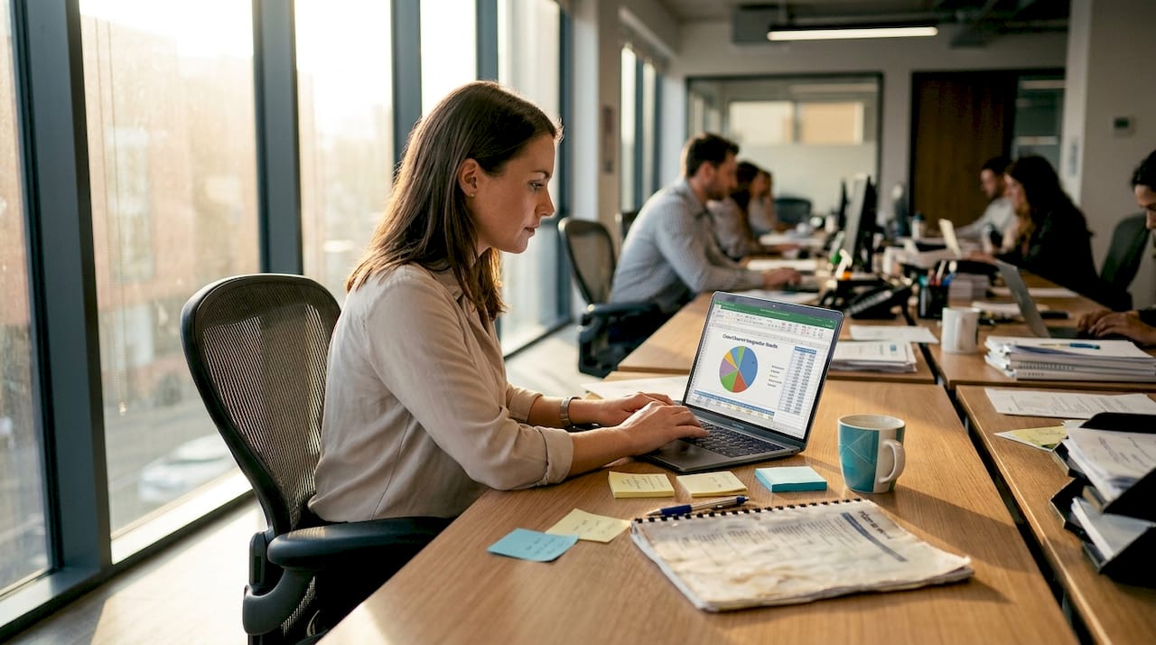 Woman reviewing integrated marketing data