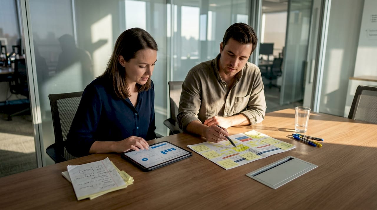 Analytics team reviewing marketing campaign reports