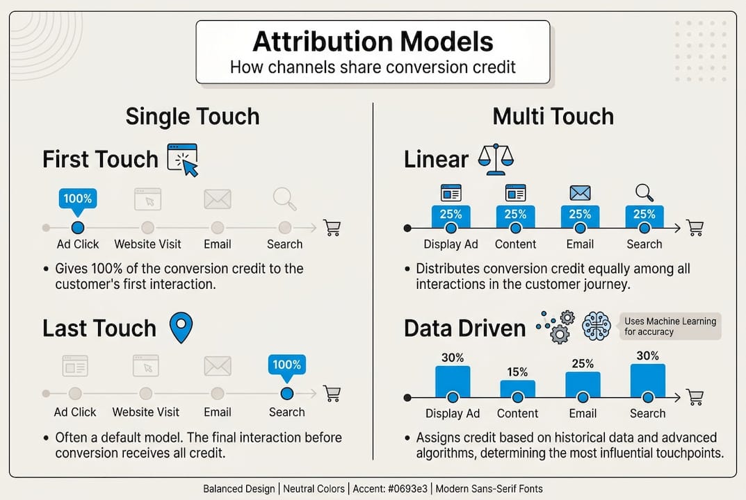 Infographic comparing attribution model types