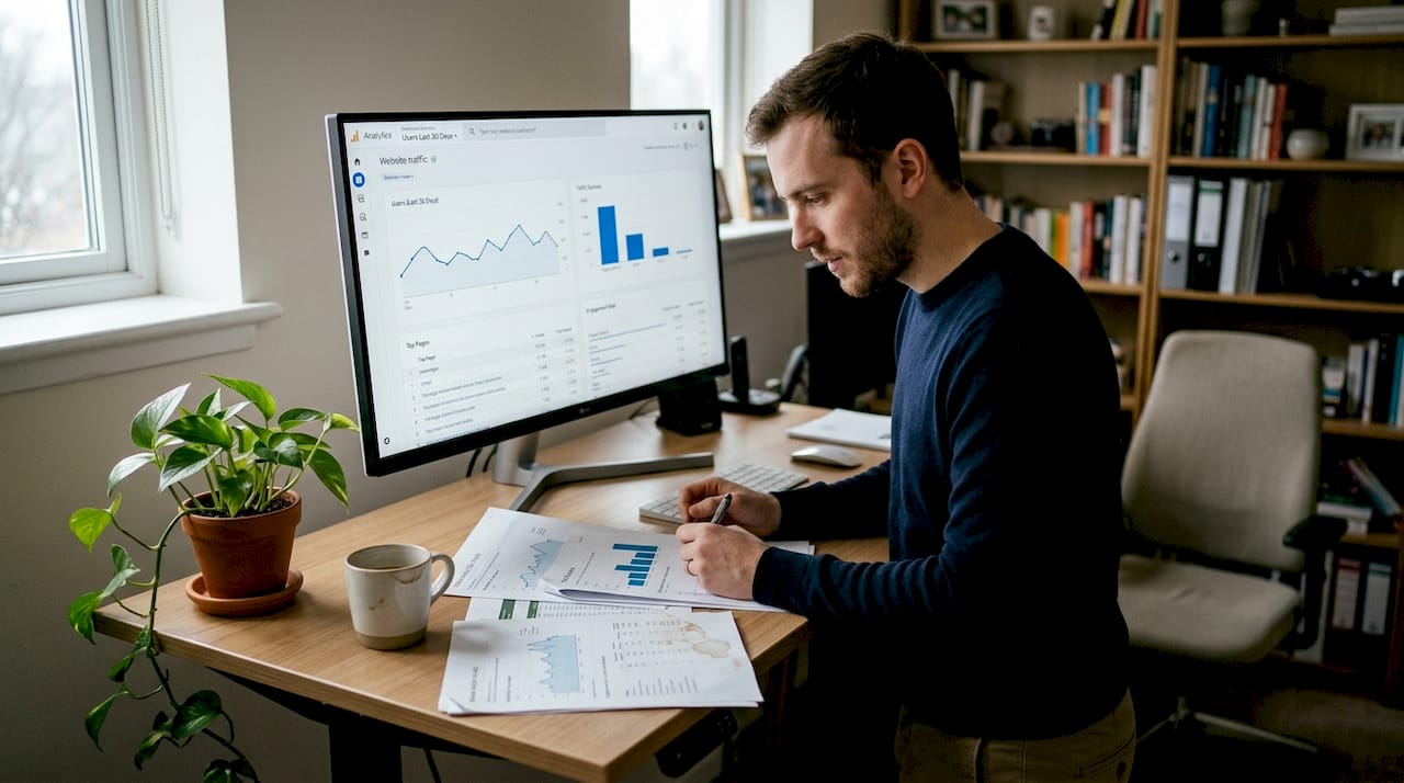 Man checking traffic analytics on desktop