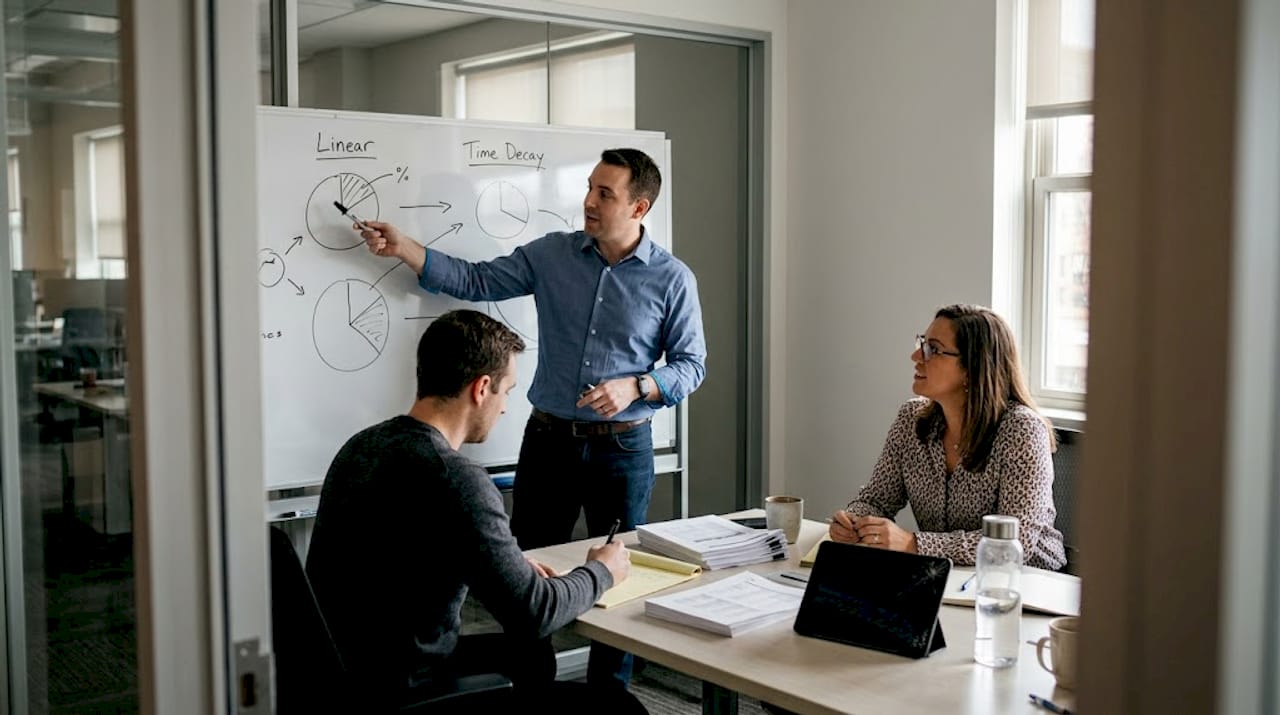 Team discussing attribution models