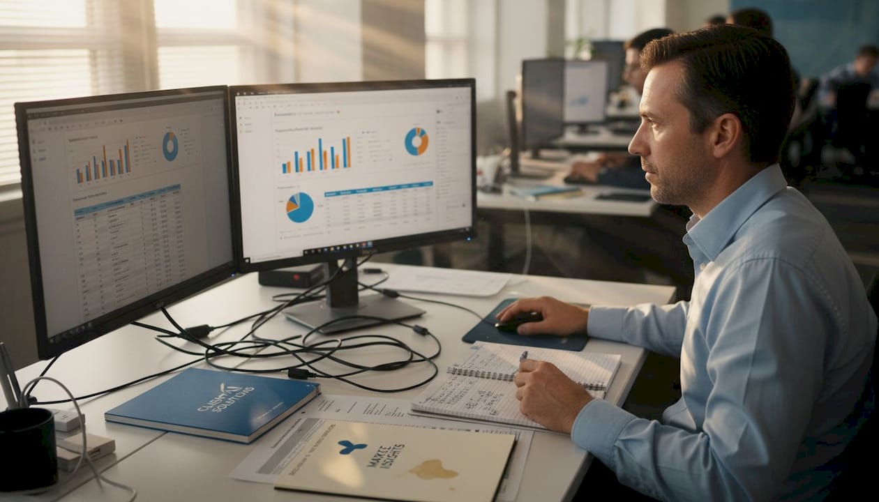 Data analyst reviews marketing metrics dashboard