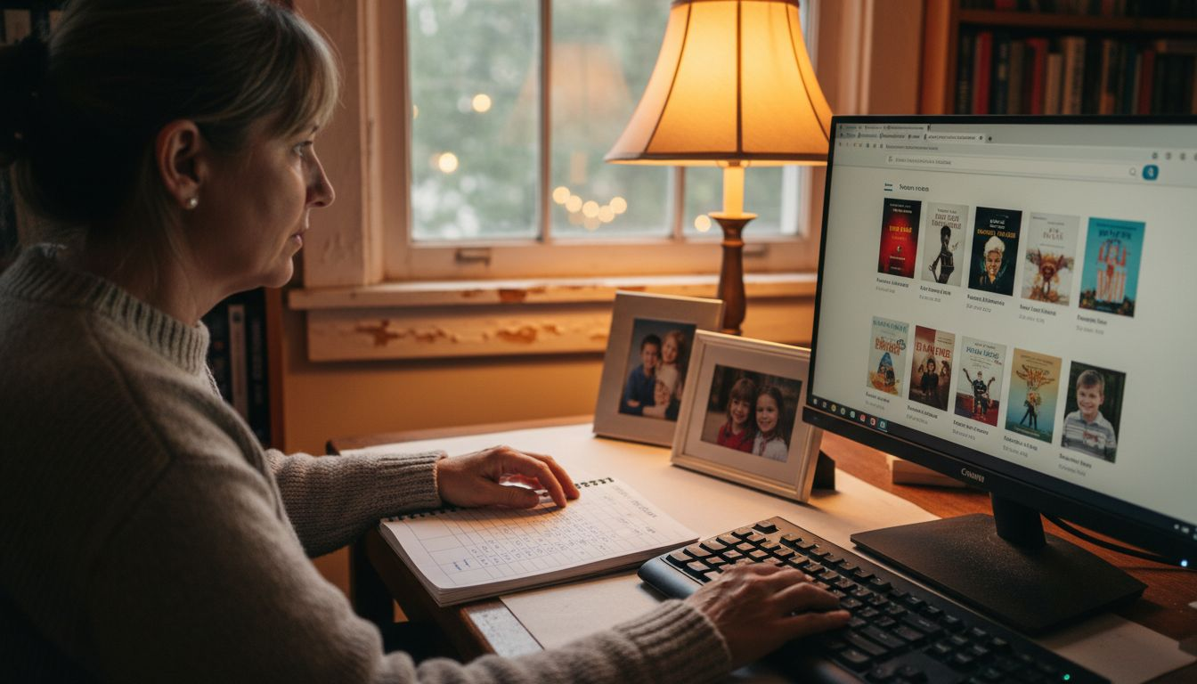 Author verifies book data on screen at home office