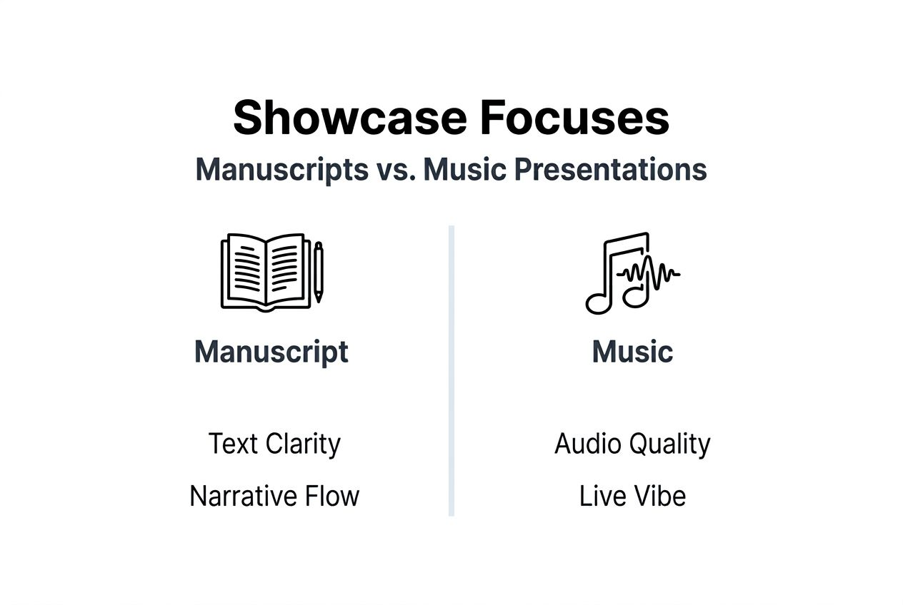 Infographic comparing manuscript and music showcases