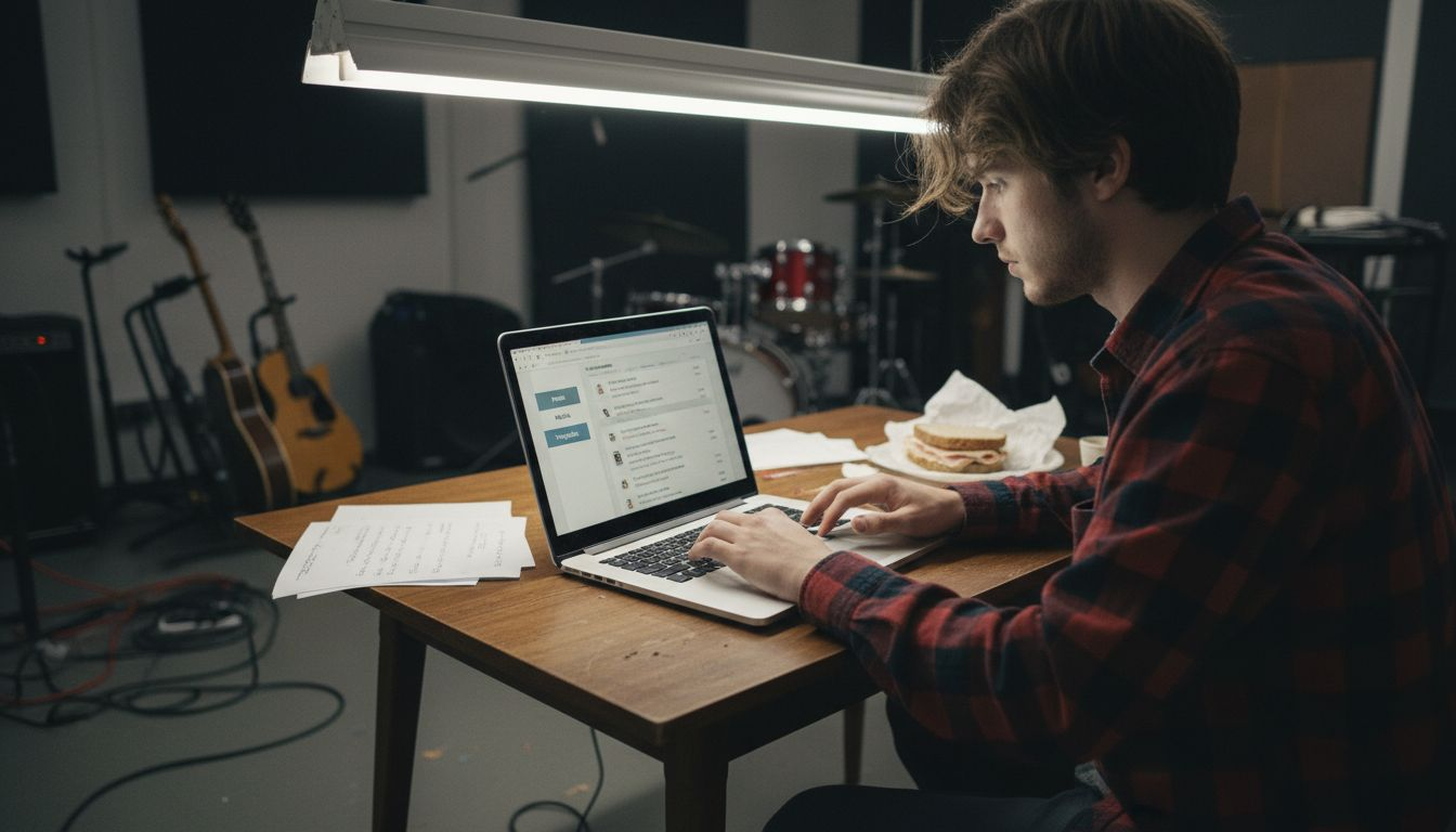 Musician editing website on CMS interface