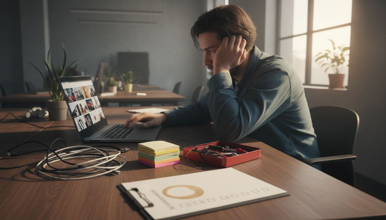 Entrepreneur overwhelmed by endless website tasks