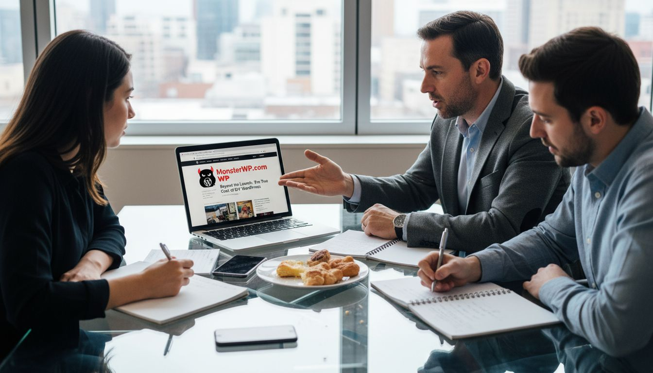 Team discusses website strategy in meeting