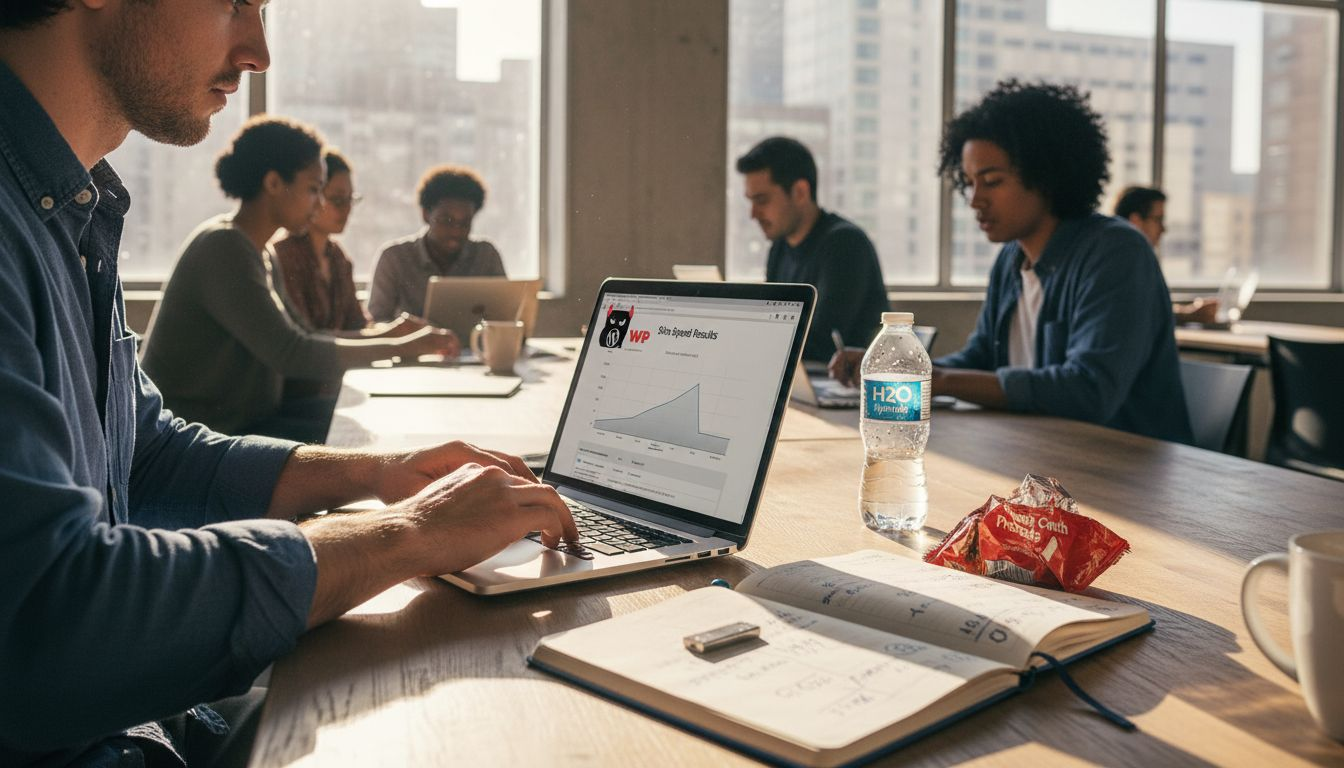 Professional checking website speed at laptop