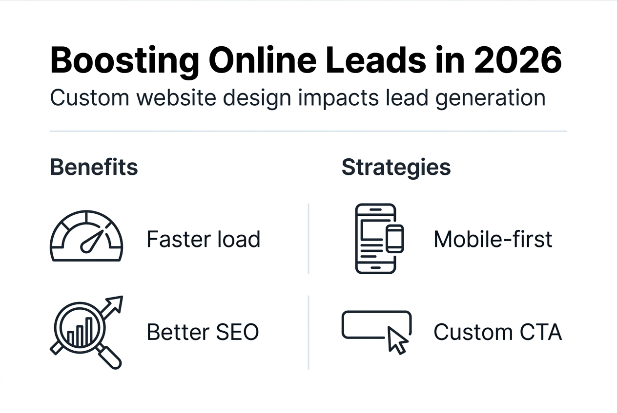 Infographic summarizing custom website lead strategies
