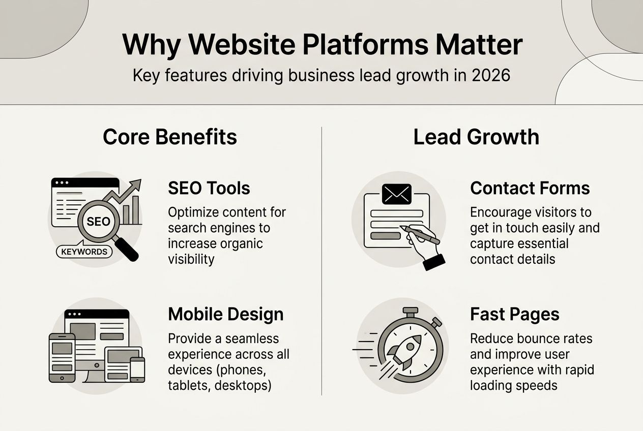 Infographic showing website platform benefits and features