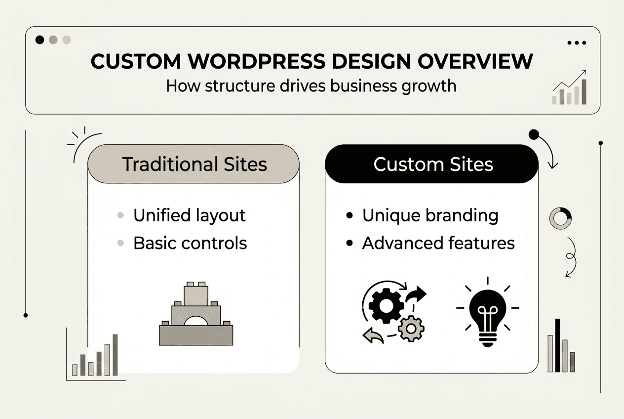 Infographic comparing traditional and custom WordPress sites
