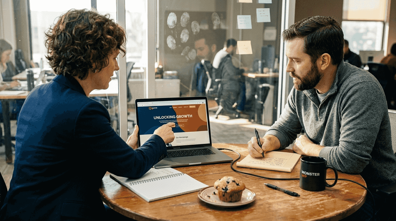 Team reviewing custom website design mockup