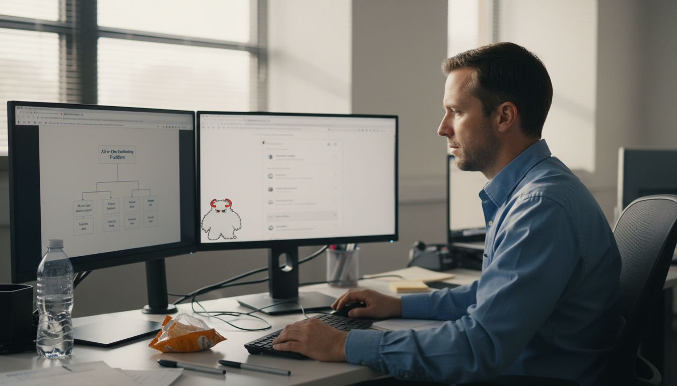 Manager reviewing marketing platform dashboard