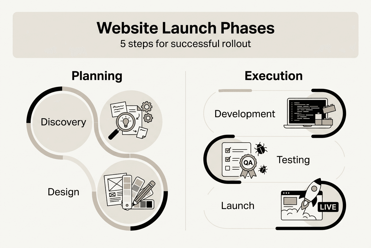 Infographic of key website launch phases