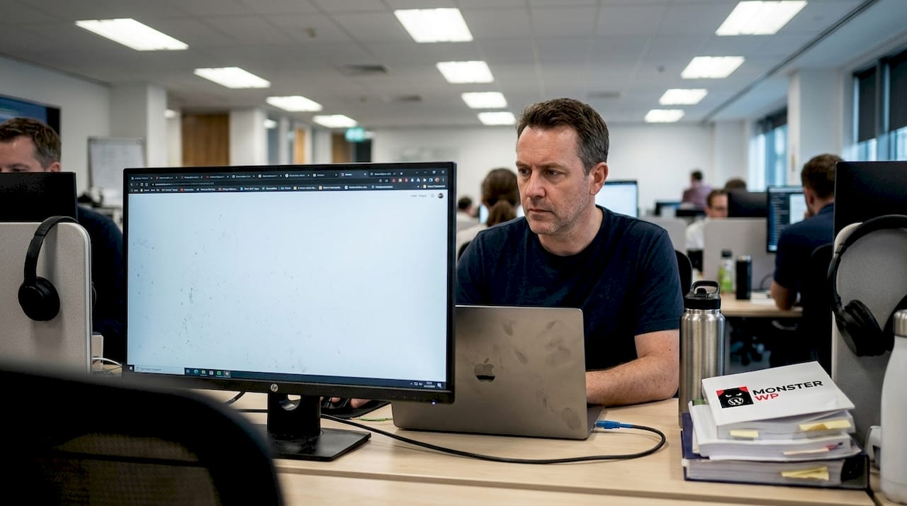 IT professional multitasking website management tasks