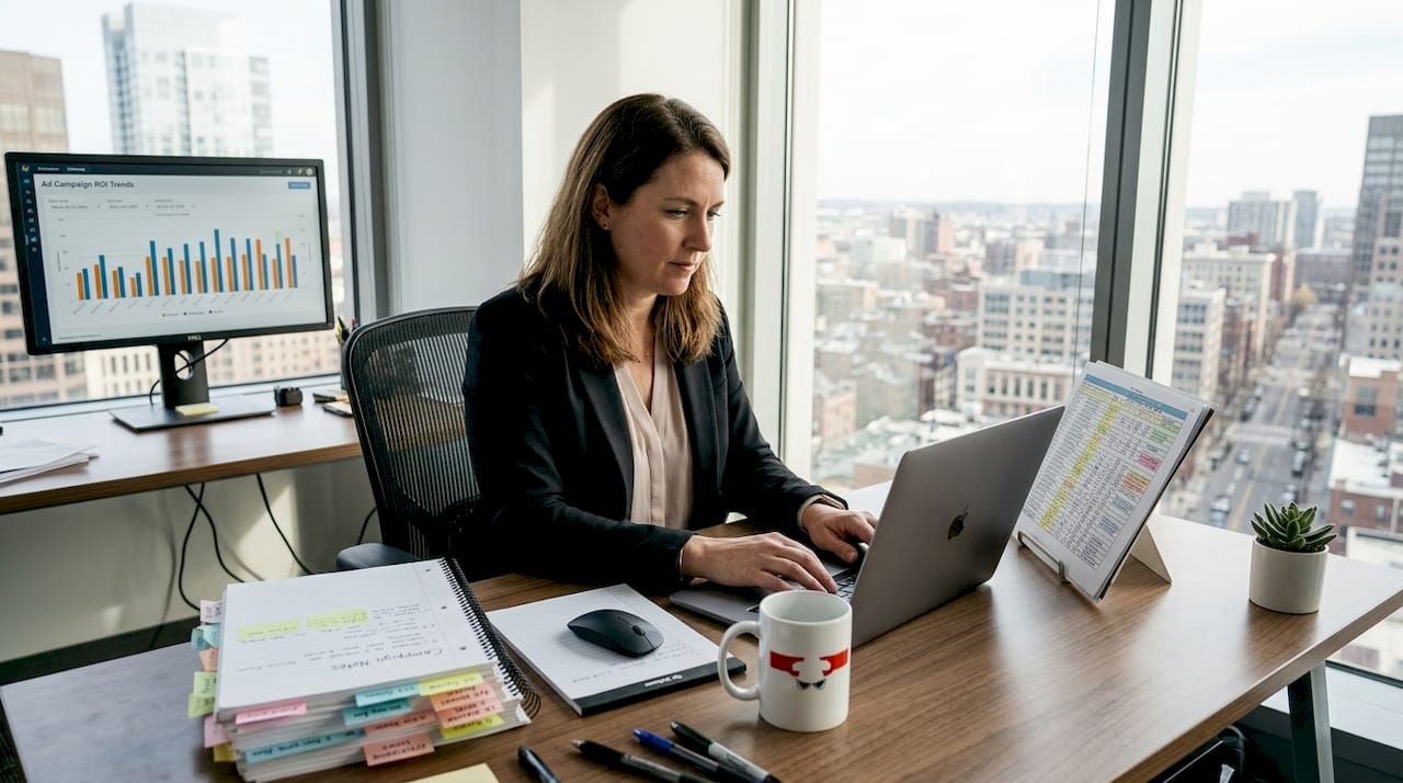 Marketing director working on digital ad ROI