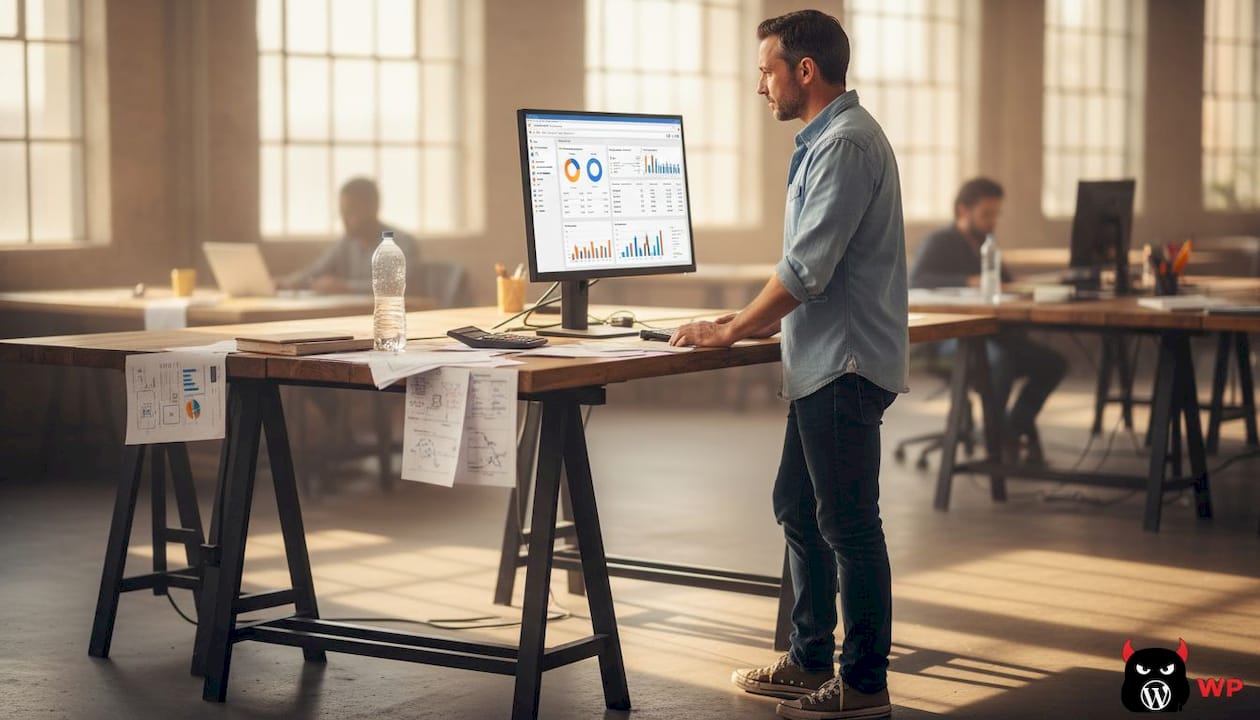 Entrepreneur reviewing Google Ads workspace