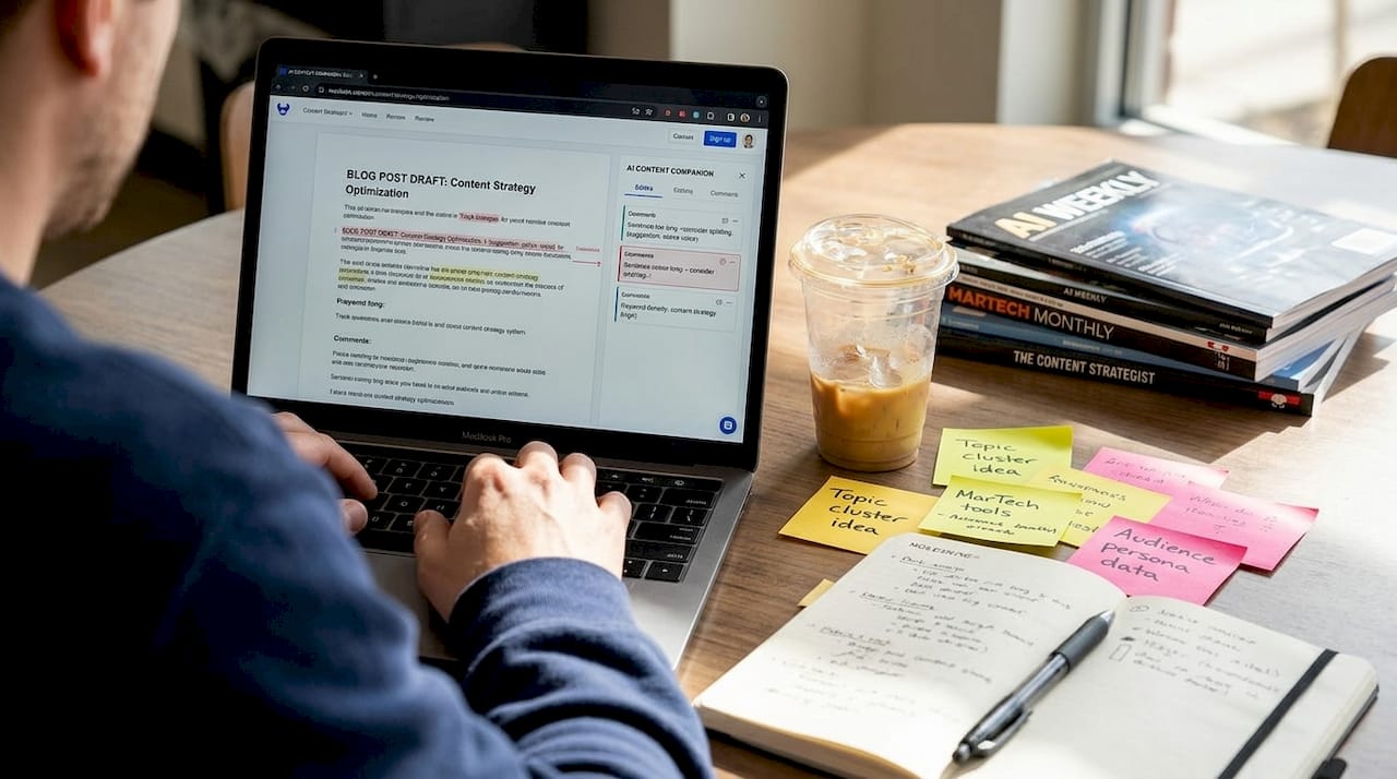 Marketer editing content with AI assistant