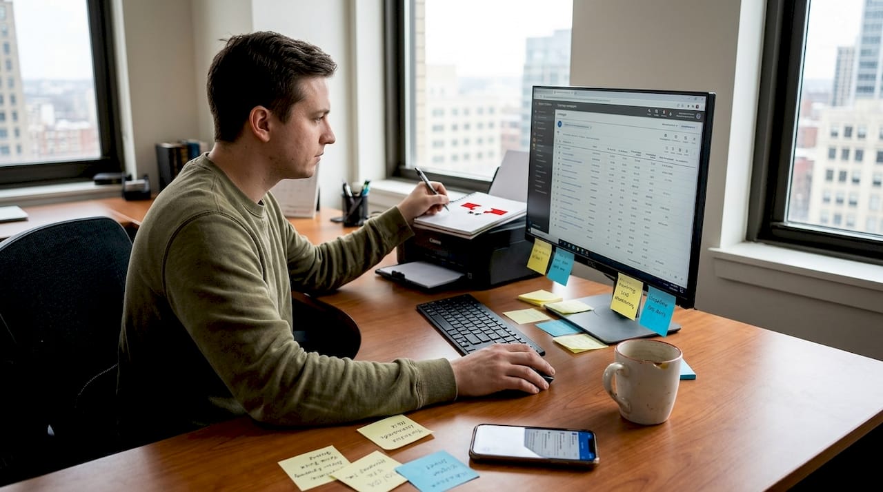 Coordinator adjusting PPC bids at desk