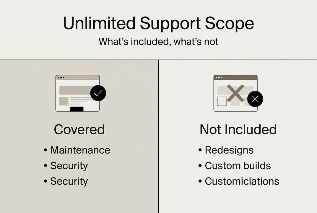 Infographic on website support inclusions and exclusions