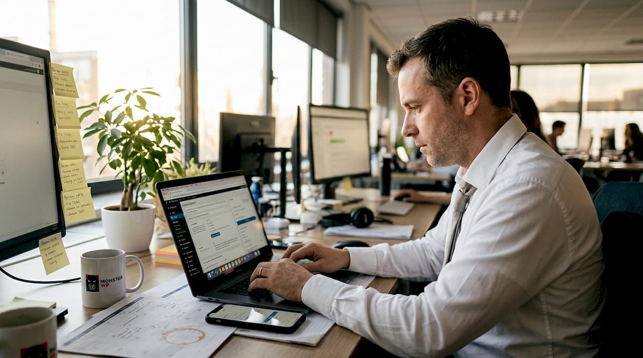 Man updating website for optimization