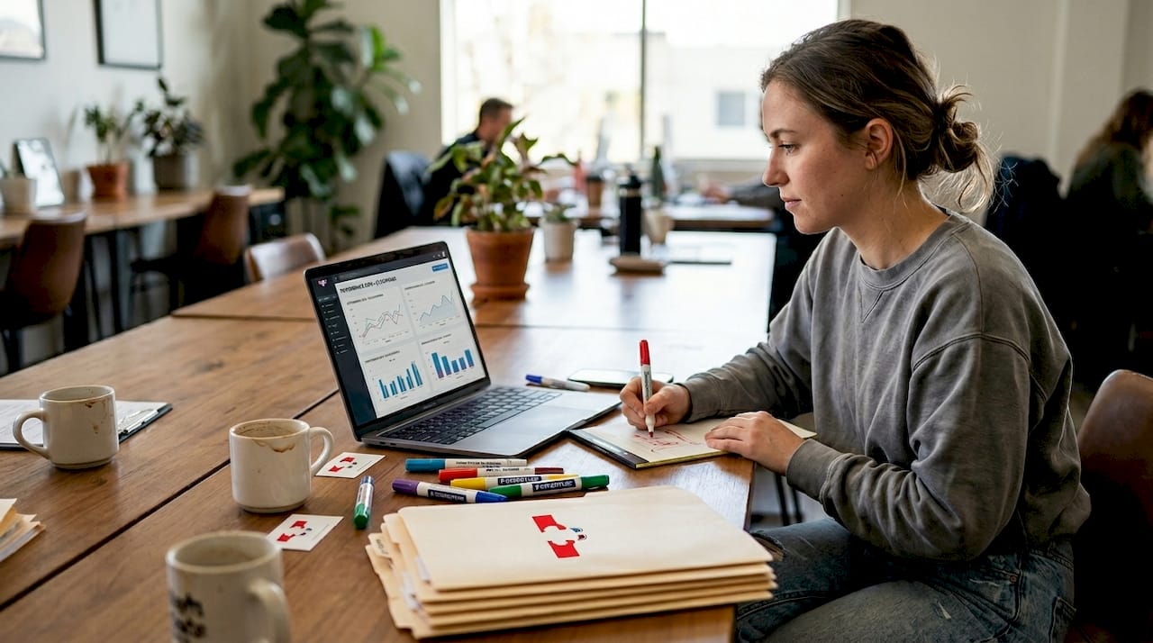 Designer sketching ad layouts at workspace