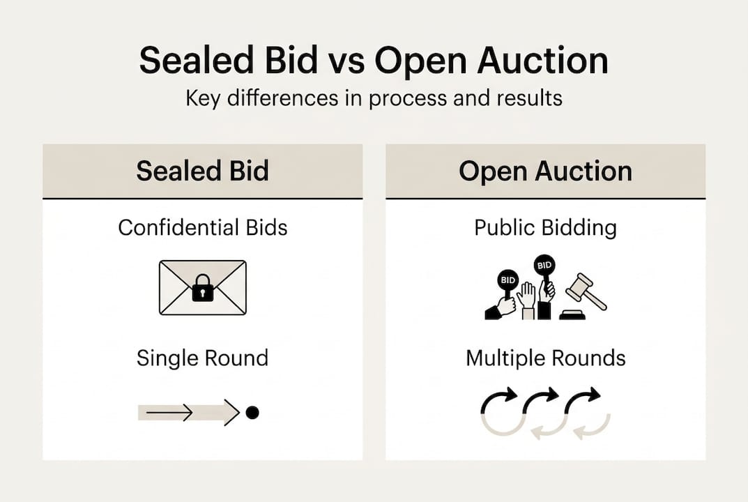 Infographic comparing sealed bid to open auction