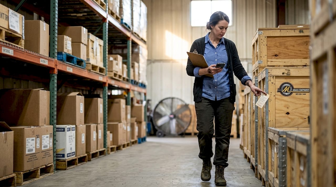 Professional liquidator auditing warehouse inventory