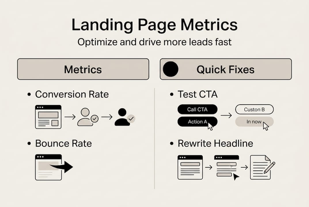 Infographic showing landing page metrics and fixes