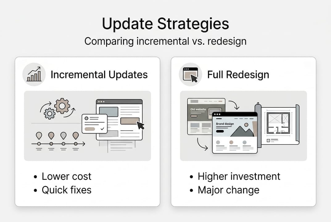 Infographic comparing website update strategies