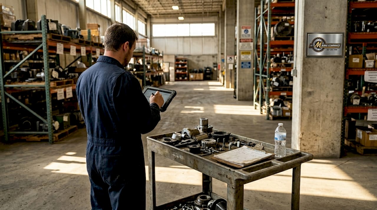 Warehouse staff cataloging auction equipment