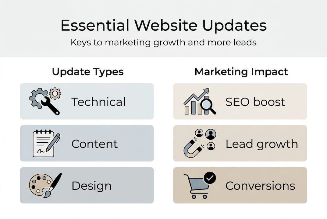 Infographic displaying key website update types and impacts