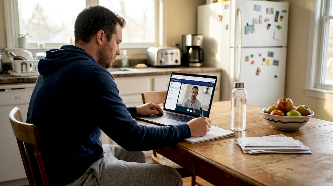 Man in home telehealth urgent care visit